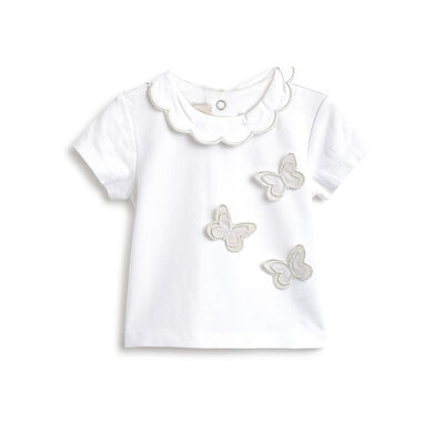 Girls White Embellished Short Sleeve T-Shirt